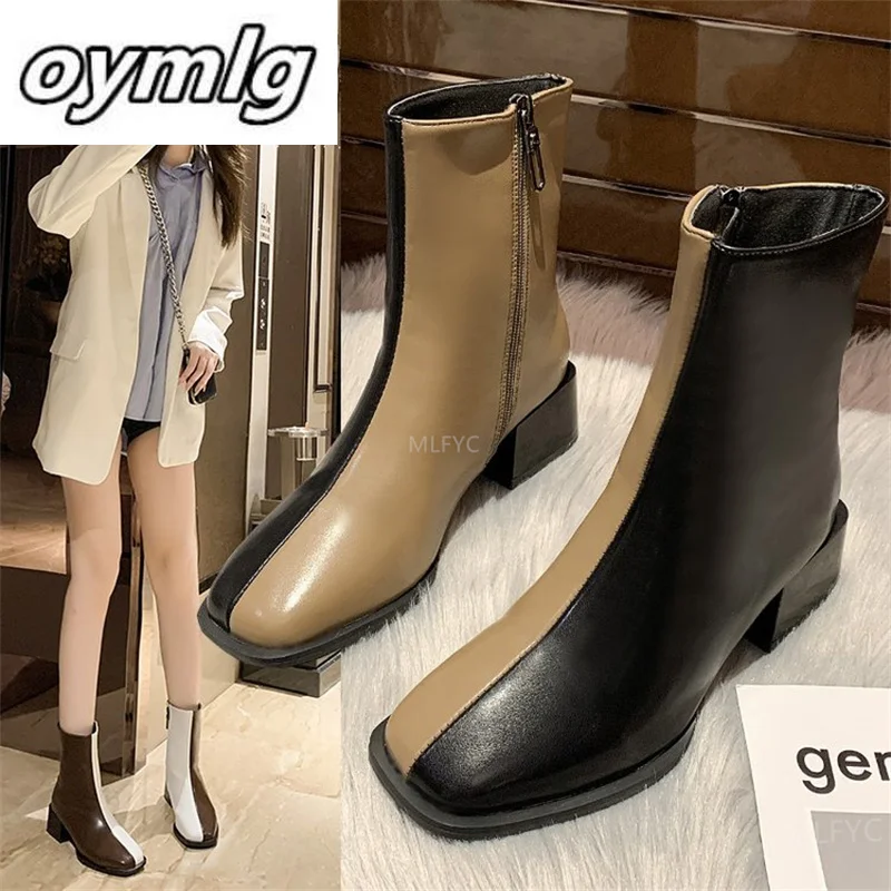 

Темпераментные короткие сапоги, Осенние новые мартинсы, женские сапоги Челси с дикими квадратными корнями, женские сапоги, тонкие сапоги, п...