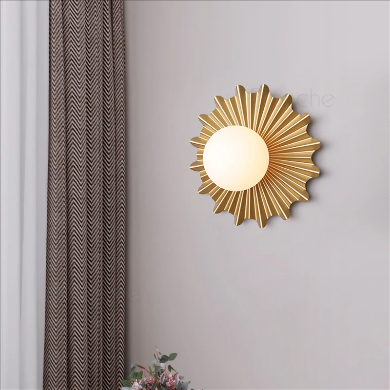 Modern Led Sun Wall Lights Nordic Iron Art Wall Lamps Gold Sconces Fixtures for Bedroom Bedside Living Room Kitchen Decor Lights
