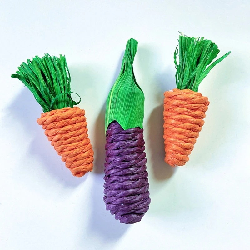 

Hamster Rabbit Chew Toy Set Bite Grind Teeth Toys Corn Carrot Eggplant Rattan Woven Balls For Tooth Cleaning Radish Molar T21C