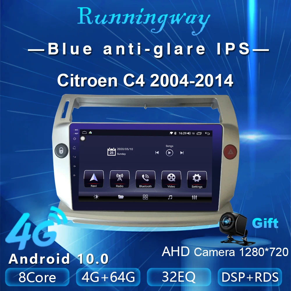 Runningway Android 10 0 5G автомобильный DVD для Citroen C4 LA LC C Triomphe Quatre 2004 2014 4G + 64G Автомобильный