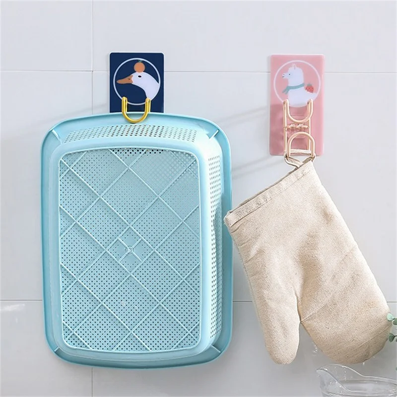 

Cartoon Print Stainless Steel Washbasin Holder Punch-free Storage Rack Kitchen Bathroom Towel Hook