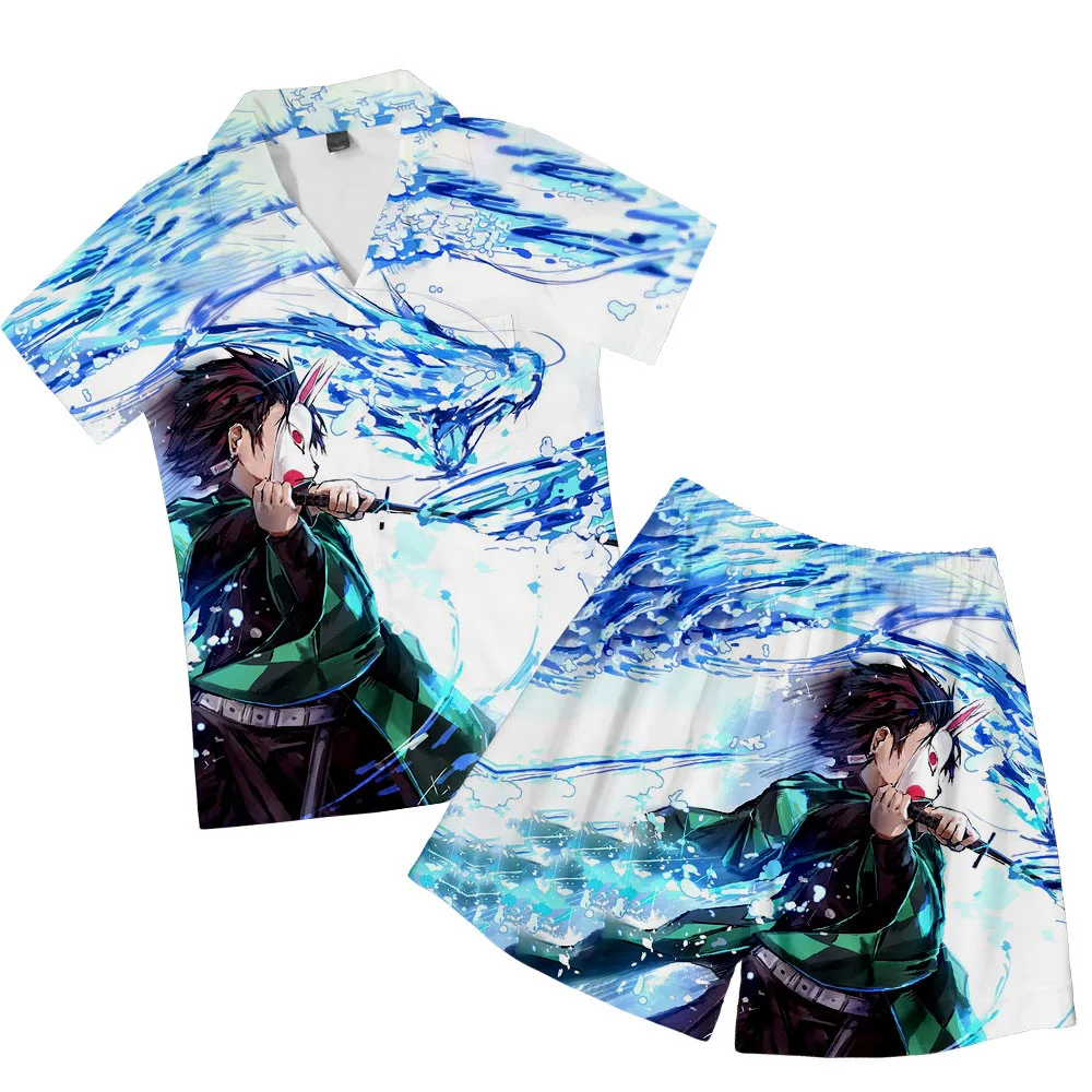 

Anime Clothing Demon Slayer Summer Silk Women Short Sleeve Pajamas Sets With Pants Silk Pijama Home Sleepwear Pyjamas Beach wear