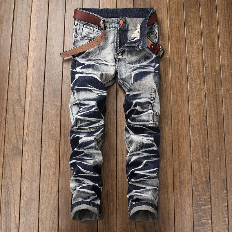 

design 2021ss Metal Hip hop Style brand mens slim elastic jeans Men straight denim trousers zipper Patchwork Slim jeans for men