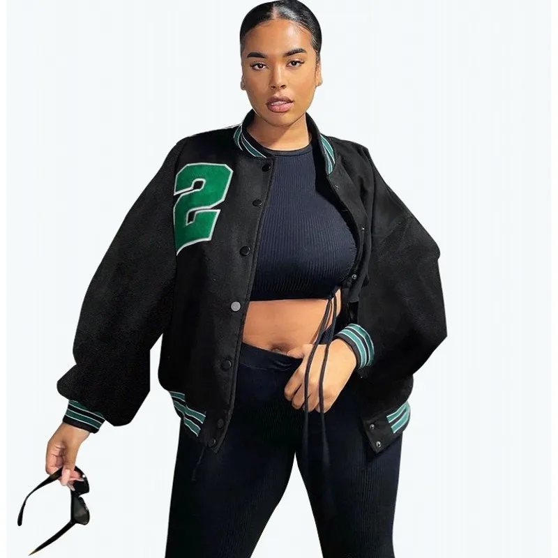 

Casual Baseball Jacket Women Single Breasted Full Sleeve Outwear Autumn Winter New Print Street Style Hip Hop Long Jackets Coats