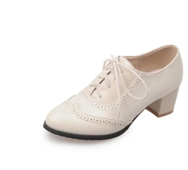 Ladies high heel Boots Lace-up cut out breathable Low Top Shoes Round toe Pumps Retro Mujer Zapatos Brown Green Black Grey 43 41 - Цвет: beige 4cm heel