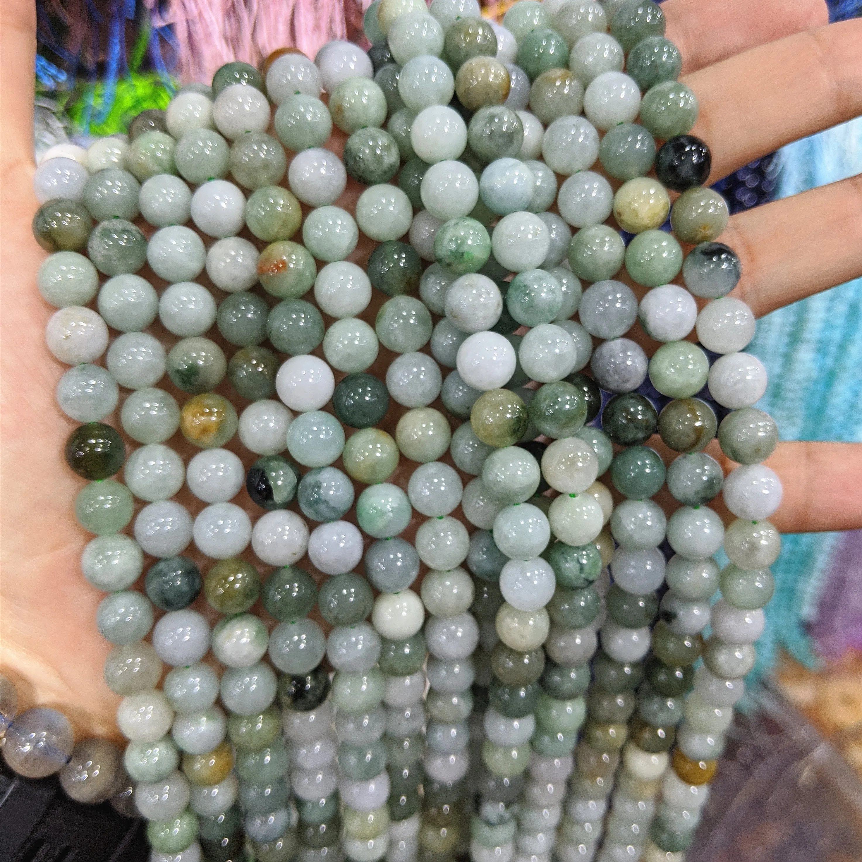 Натуральные бусины из Бирмы оптом зеленые изумруды Jadeite Свободные Круглые 6/8/10