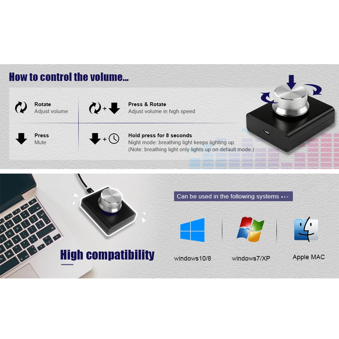 

USB Volume Controller Computer Speaker Audio Volume Control Knob with One-Click Mute Function