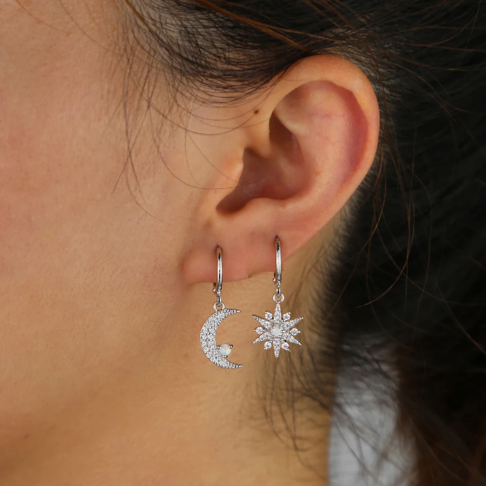 Starburst Звезда Шарм с Луной и звездой серьга в виде обруча золотой подарок на Новый