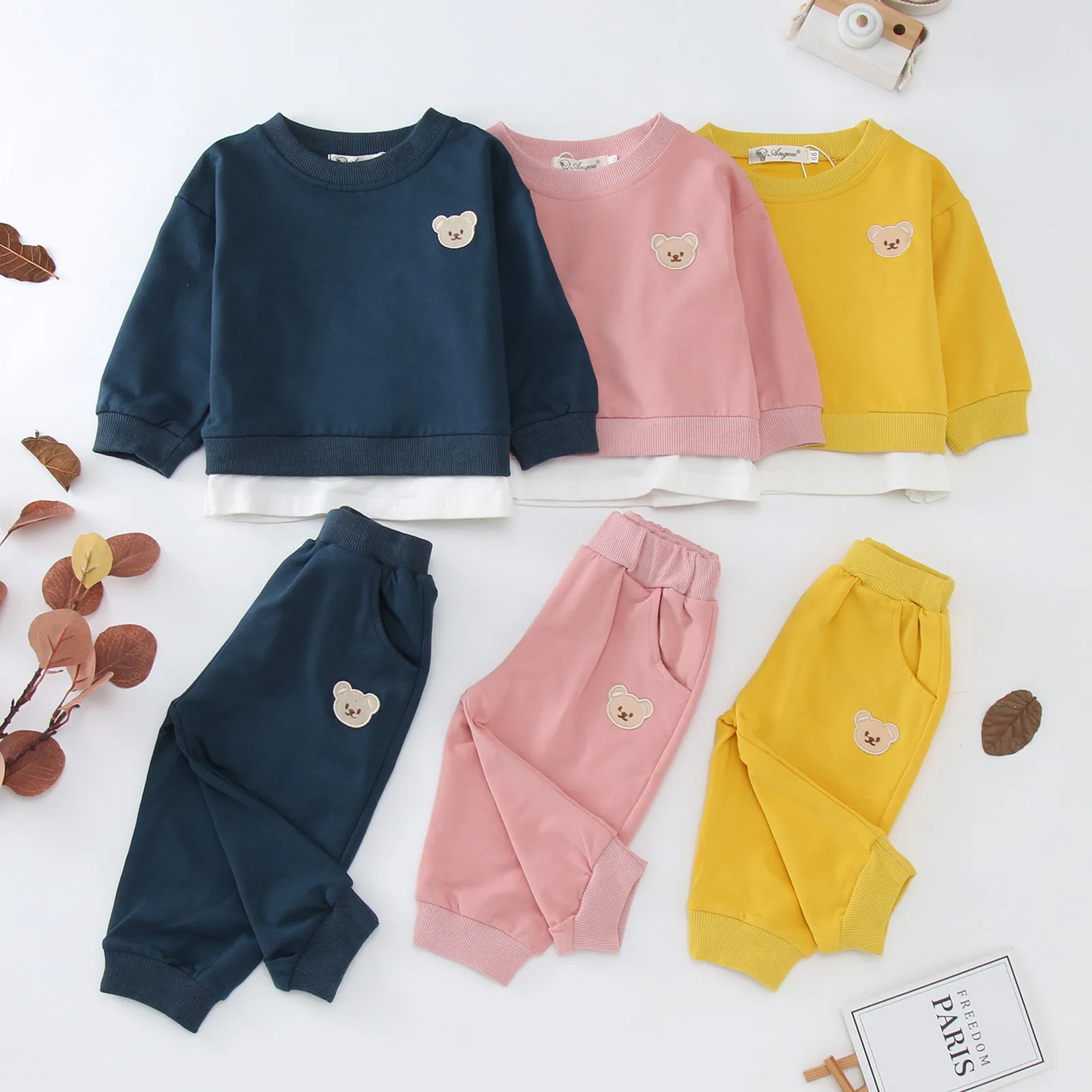 

Children Outfits Kids Baby Girls Boys Children Sports Wear Bear Embroidery Sweatshirt+Pants 2PCS Tracksuit Outfits Clothes Set