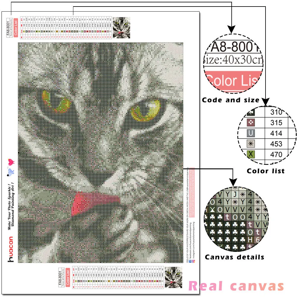 Алмазная вышивка HUACAN с животными крестиком 5D алмазная живопись кошка полностью