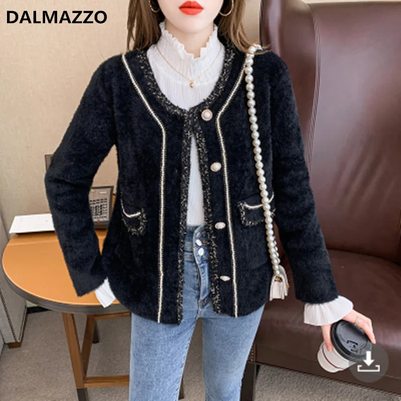 

DALMAZZO осень-зима водонепроницаемый норковый кардиган короткая куртка пальто Женская однобортная плотная теплая верхняя одежда женская одежда