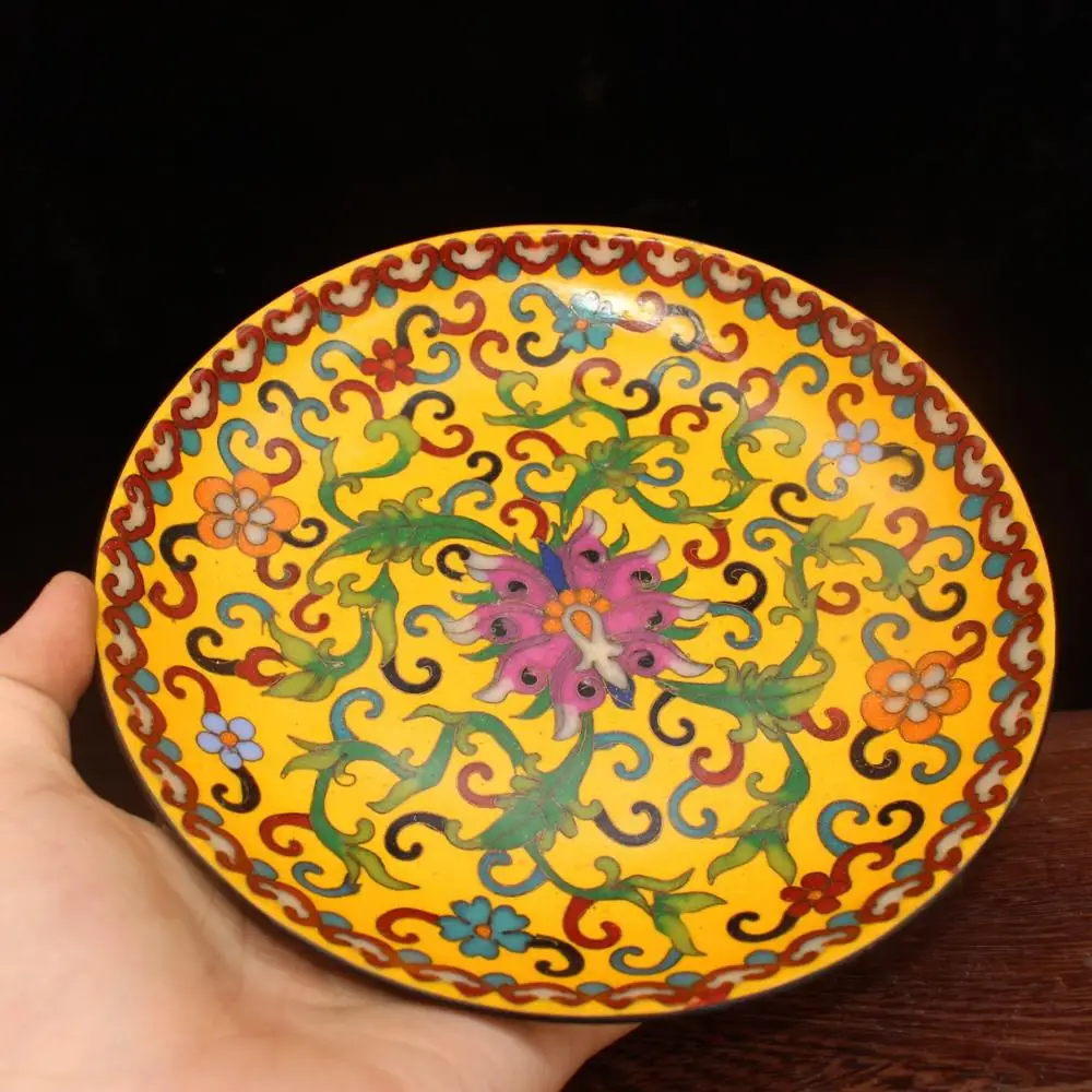 

China old Beijing old goods Copper Tire Cloisonne pattern plate