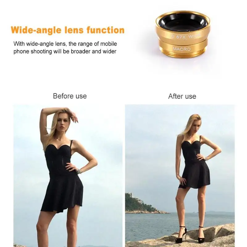 Набор объективов для камеры 3 в 1 широкоугольный мобильный рыбий глаз с зажимом 0