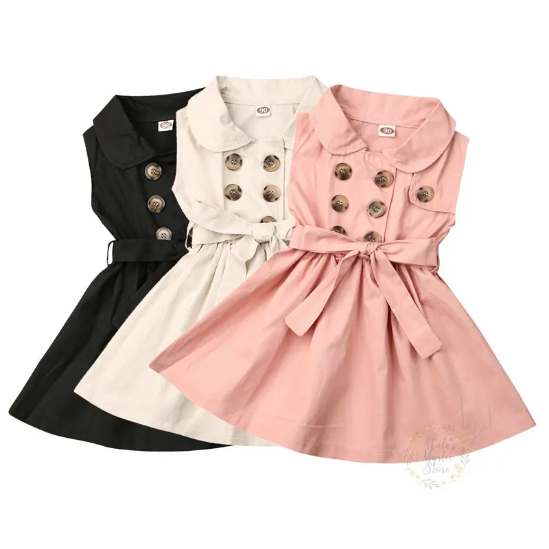 1-6Years Fashion Shirt style dress For Toddler Kids Baby Girls Sleeveless turn-down Collar Dresses | Детская одежда и обувь