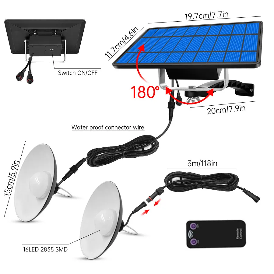 Подвесной светильник KSIJEH на солнечной батарее двойная головка комнатный и