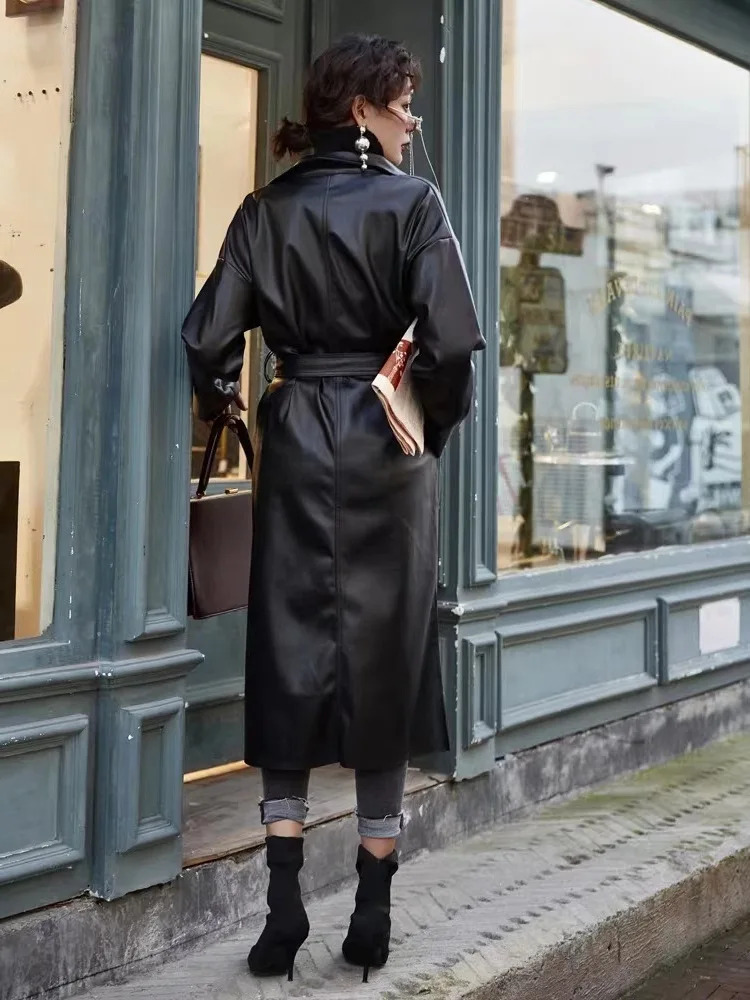 Крутая длинная куртка из искусственной кожи Новинка Весна 2020 Женская свободная