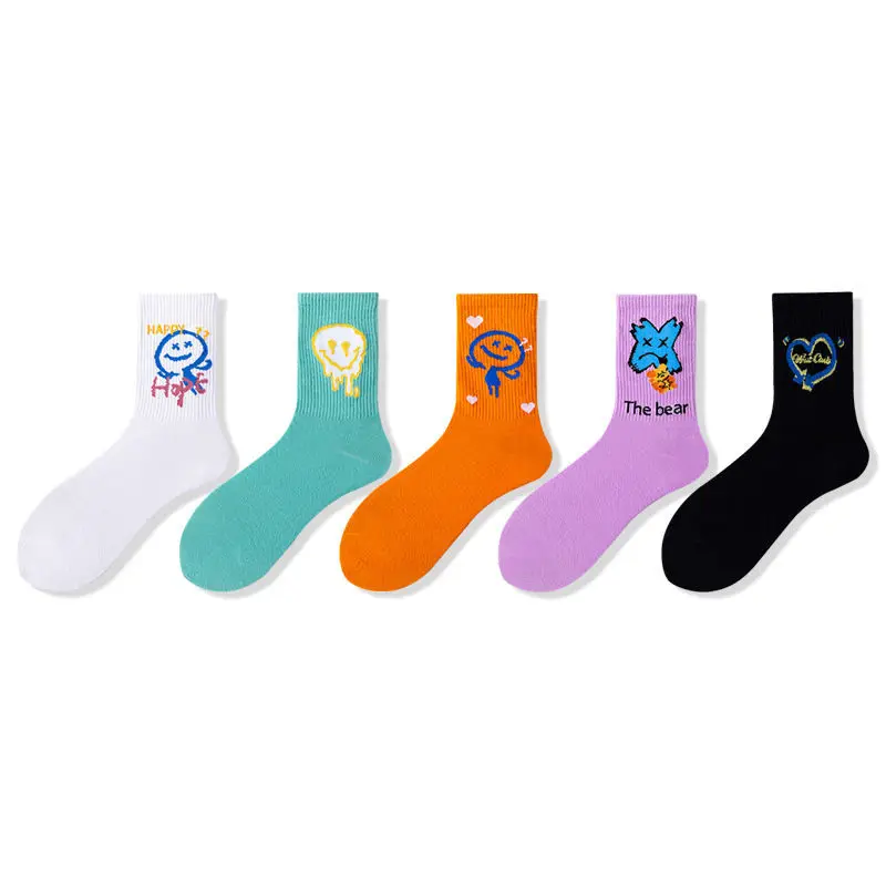 

5 pairs of women's socks, Japanese cotton socks, funny socks cartoon trend creative socks, pure cotton sports socks winter socks