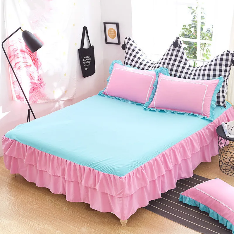 Printed Sanding Bed Cover Single Piece Korean Version of the Skirt Active Solid Color Bedding Accessories | Дом и сад