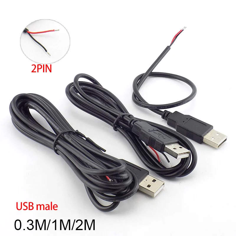 2 Pin провода 5 в USB 0 diy usb гнездовой разъем кабель питания УДЛИНИТЕЛЬ шнур 3 м/1 м/2 М