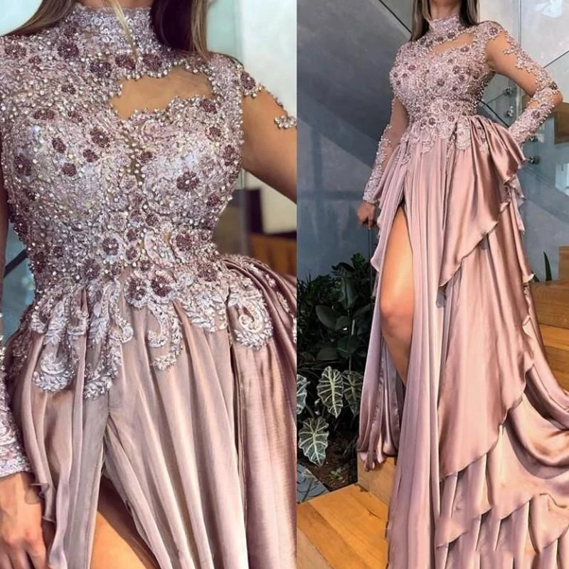 Арабское Aso Ebi платье для выпускного вечера с аппликацией из бисера и длинными