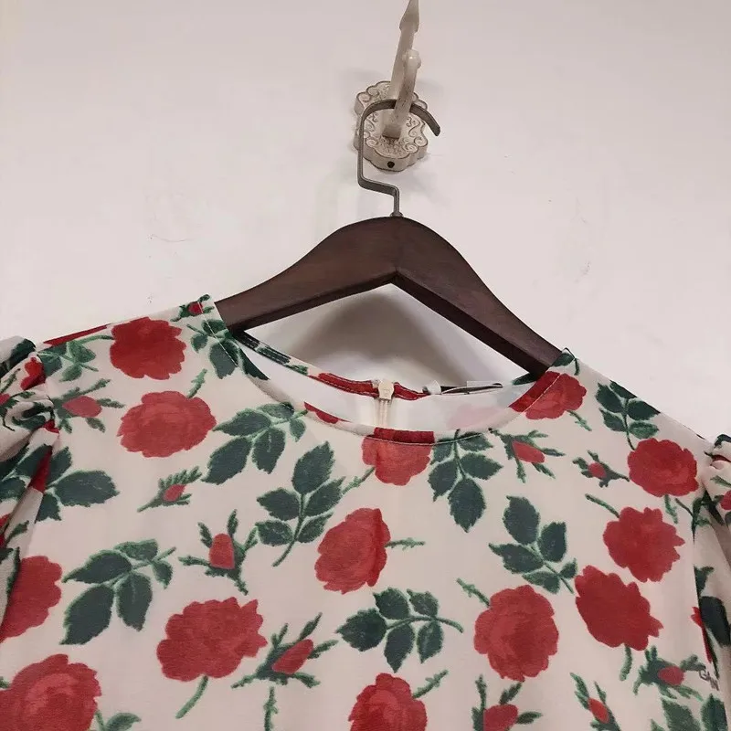 

Ladies Loose Summer High Version Rose Print Sweet Dress Female Brand Slim Elegant Dress Ladies Casual Puff Sleeve Dresses ML151