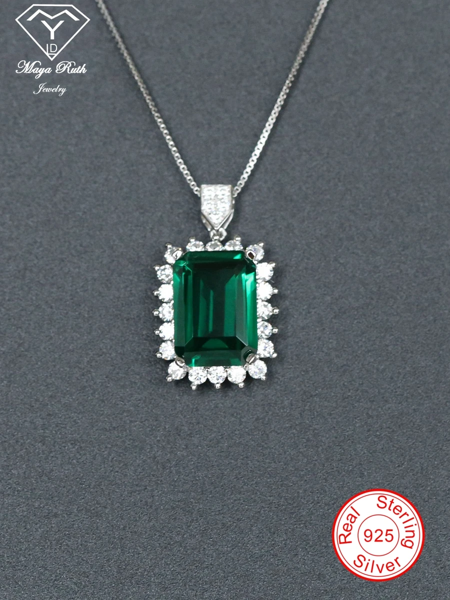 Created Emerald Gemstone Pendant Real Echt 925 Sterling Silver Party For Women Anniversary Gifts Green Stone Female Necklace