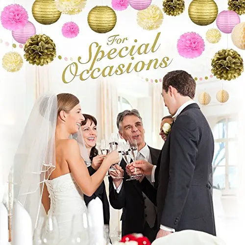 21 шт./набор Золотой розовый слоновая кость бумажная помпон и фонарик для декорации вечеринки "Детский душ" для девочек.