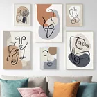 Абстрактные Фигурки лица, линии тела, формы, настенное искусство, холст, живопись, скандинавские плакаты и принты, настенные картины для декора гостиной