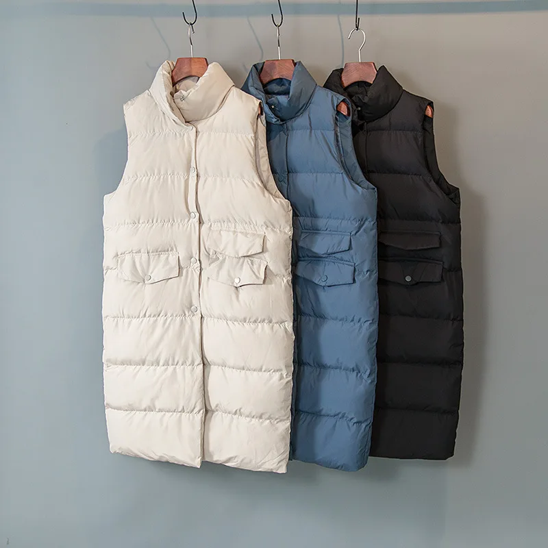 

Женский Длинный жилет с воротником-стойкой, теплый весенний жилет, 2021