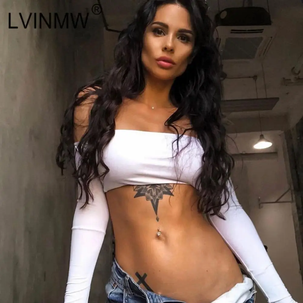 LVINMW сексуальный Тощий укороченный топ с вырезом лодочкой и открытыми плечами