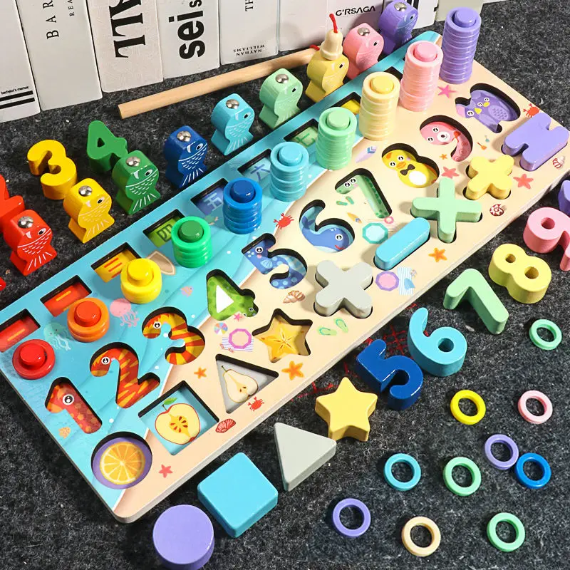 

Montessori educational wooden toys Children Multi-function Logarithmic Board Shape matching cognitive teaching aid Math Toys
