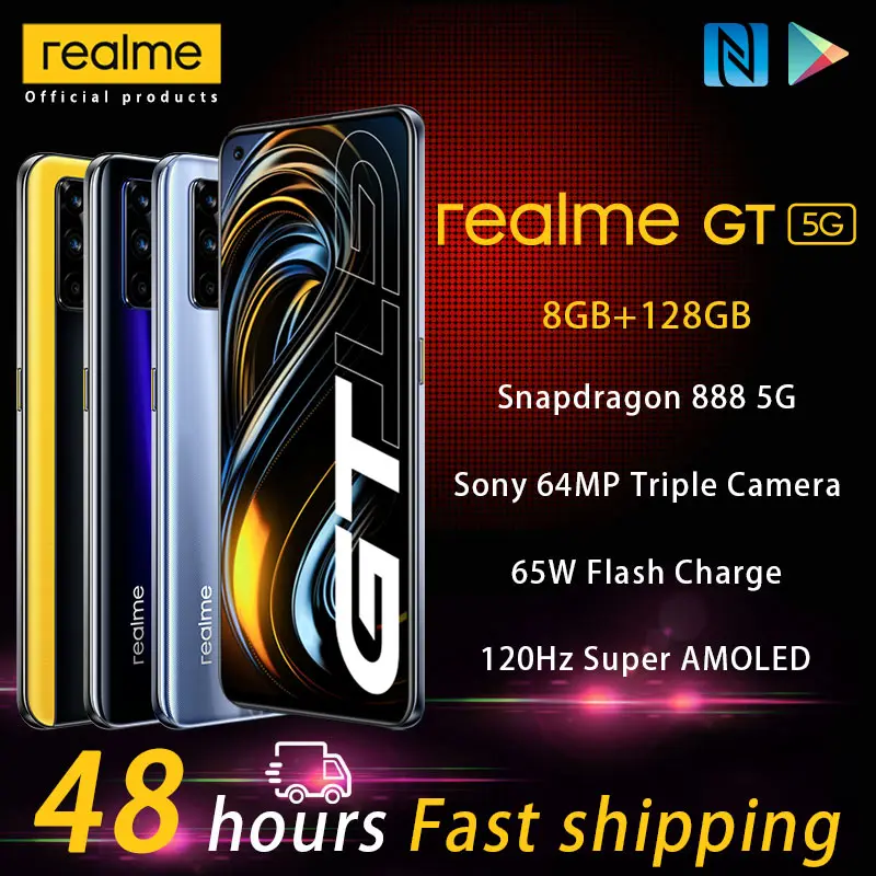 

realme GT global version Qualcomm Snapdragon 888 5G Processor 65W SuperDart Charge 120Hz refresh 6.43" FHD+ AMOLED 8GB 128GB NFC