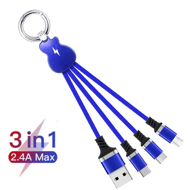 16 см USB кабель для iPhone 11 XS X 8 Зарядка 3 в 1 Micro Type C портативный брелок синхронизации