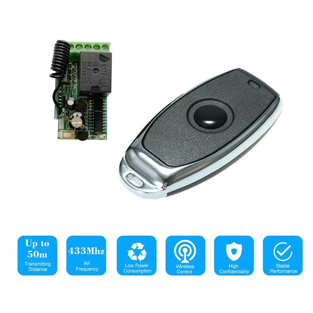 433Mhz DC 12V Universal RF Remote Control Switch Relay Receiver Module Mini 1CH Wireless Controls | Безопасность и защита