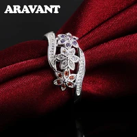 2022 new 925 silver flower adjustable ring for women fashion wedding jewelry