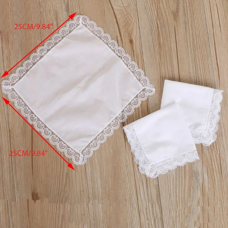 

3 Pcs Men Wom Simple Cotton Lace Side Small Square Towel DIY Handmade White Handkerchiefs Casual Hotel Tableware Decoration