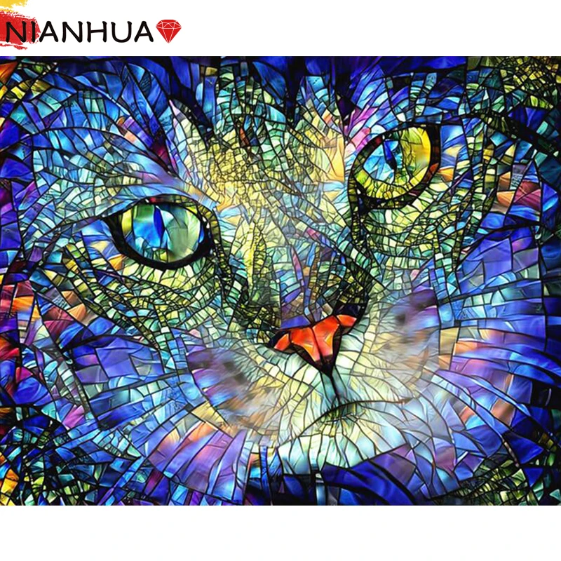 

5D Diamond Painting Cartoon Animal Colorful Glass Cat Eyes Mosaic Handmade DIY Set Embroidery Square Round Gift Home
