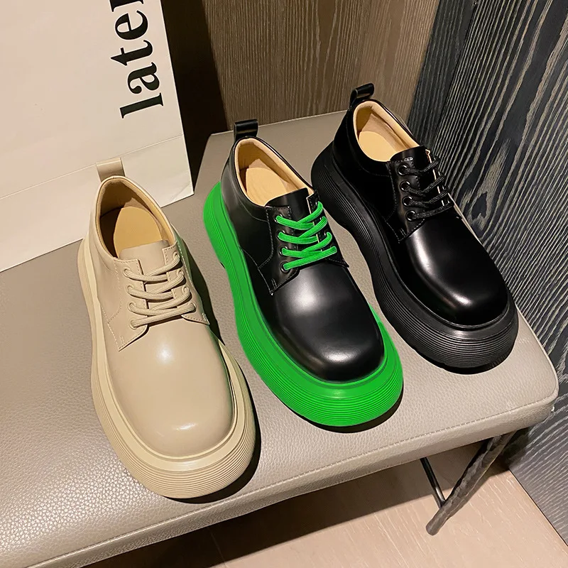 

INS Celebrity Shoes Women Genuine Leather Casual Colors Thick-sole Platform Loafers Shoes Streetwear Fashion Cowhide Shoes