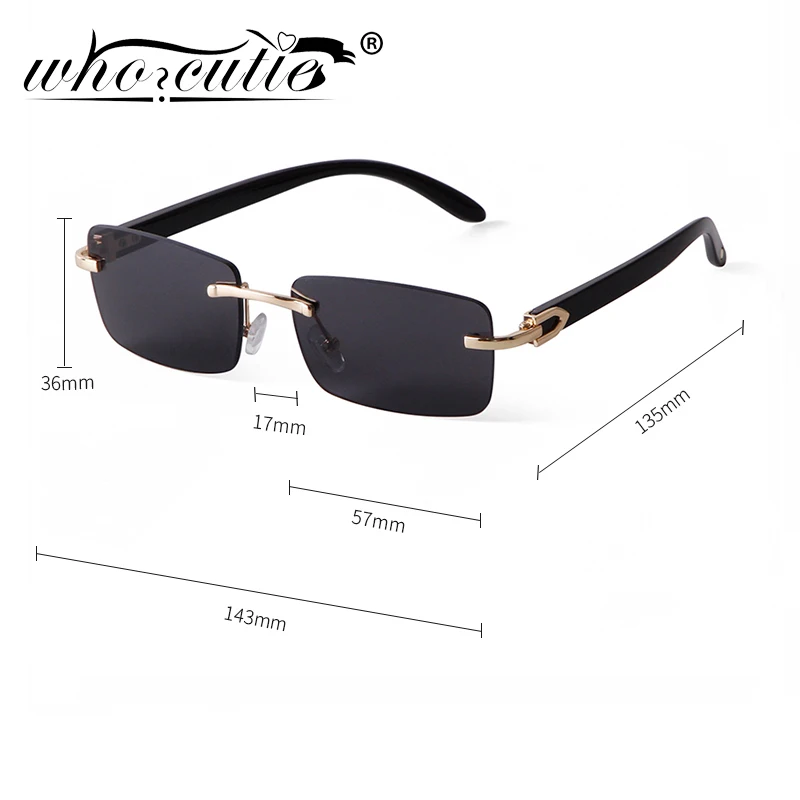 

New Fashion Blue Rimless Rectangle Sunglasses Women Ocean Gradient Lens Shades Imitation Wood Metal Square Sun Glasses Frameless