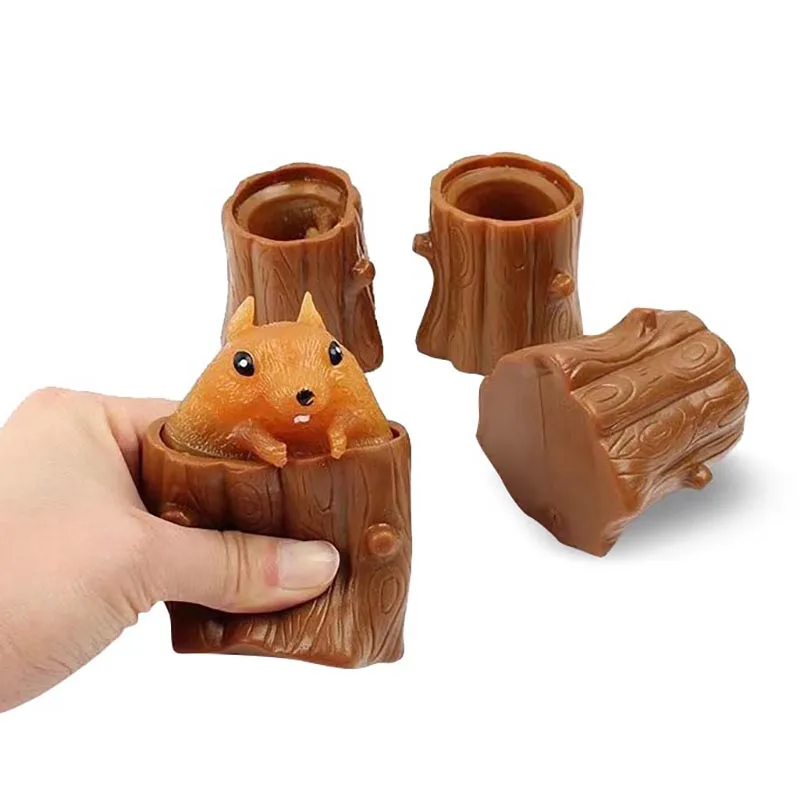 Cute Color Evil Squirrel Cup Decompression Pinch Music Retractable Toy Pinch Not Bad Squeeze Cup Pen Holder Prank  Squishy Toys