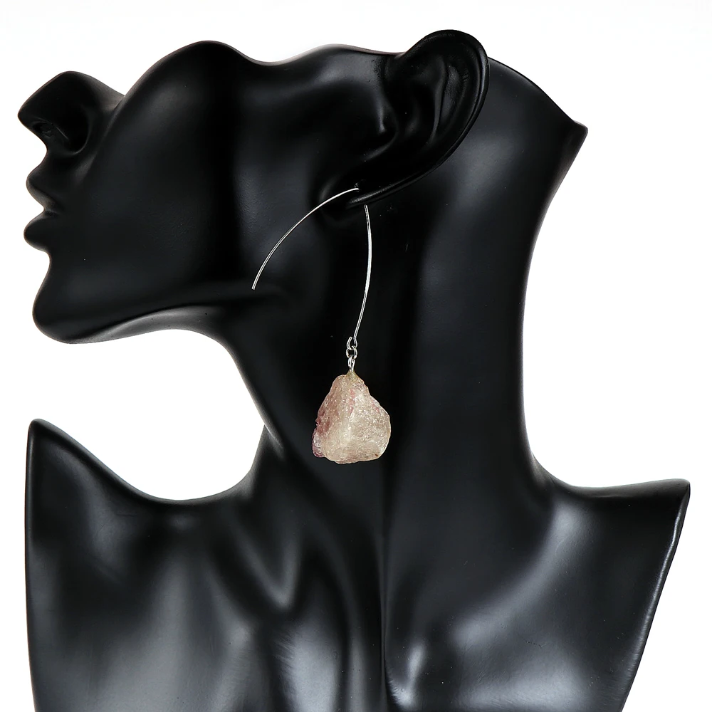 

Asymmetry Tourmaline Pendant Earring Hoops For Women 3-4cm Irregular Big Natural Stone Drop Earrings Ladies BOHO Jewelry Gifts