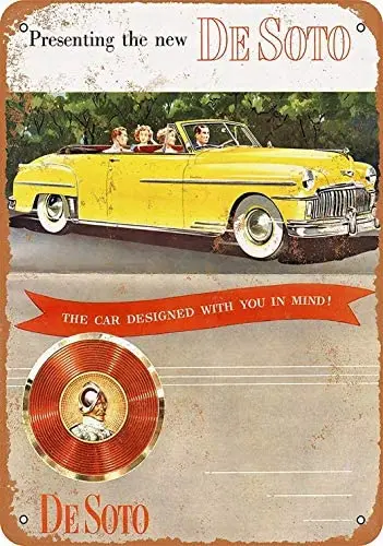 

8 x 12 Metal Sign - De Soto Convertible - Vintage Bar Wall Decorative