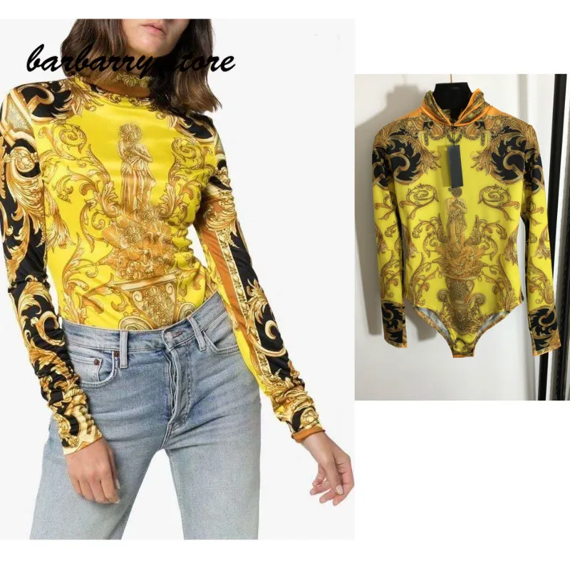 

21 high quality retro printed women's long sleeve top fashion sexy tight bottomed shirt leisure beach integrated Bikini Swimsuit