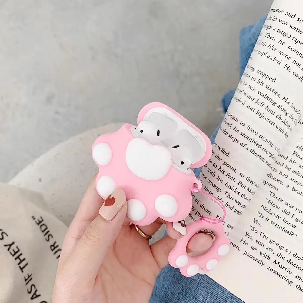 GOOYIYO - For Airpods 1 2 Silicone Case Card Earphone Earbuds Charge Box Soft Cover Cartoon Cute Paw Accessory Gift Ring |