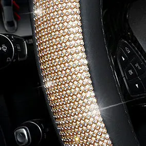

Leather car steering wheel cover with bling crystal