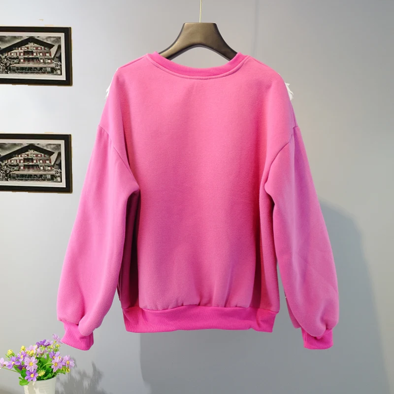 

Korean Hoodie Women Kawaii Sweatshirt Autumn Winter Warm Fleece Lace Patchwork Ruffle Pullover Hoody Ladies