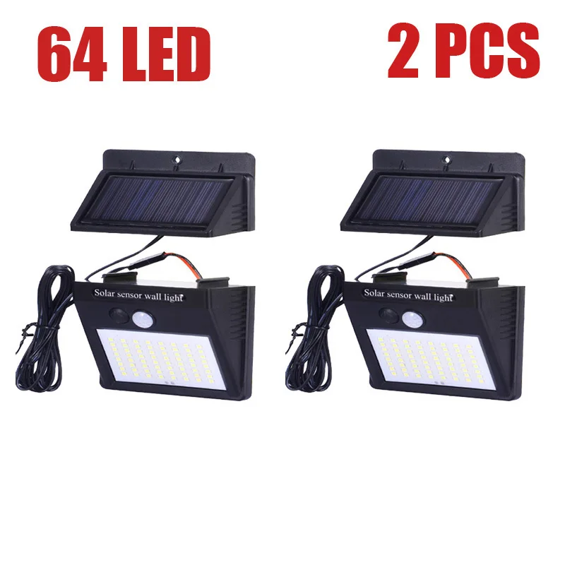 64led-2pcs 64 светодиода Открытый Сплит солнечный светильник Лампа PIR датчик движения 3 режима Водонепроницаемый отдельный сад уличный ночник Настенный светильник - Испускаемый цвет: 64led-2pcs
