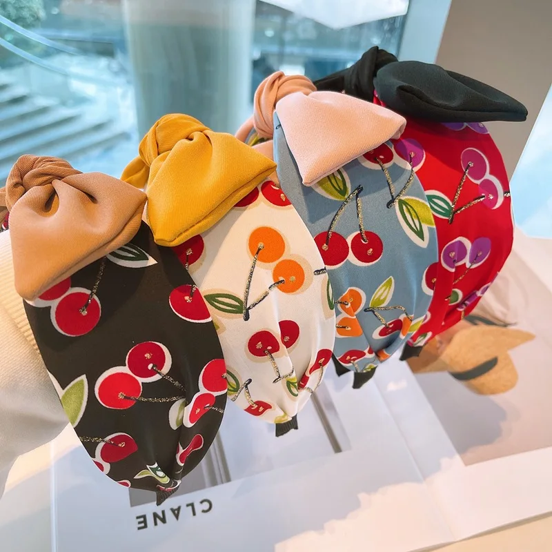 

Повязка на голову женская с украшением, вишневая бабочка молочного цвета, летний аксессуар для волос, 2021