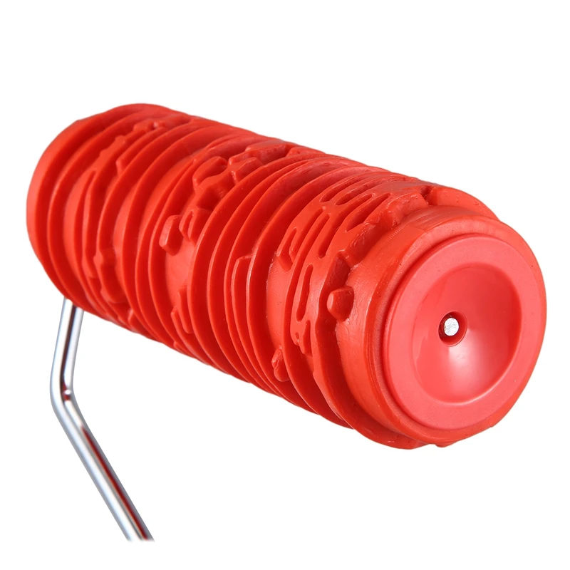 

6 Inch Painting Roller with Handle Rubber Wood Pattern Graining Knurling Tool for Wall Decoration Red