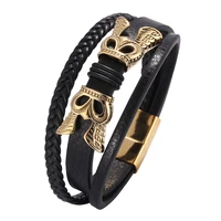creative design bracelet men multilayer leather bangles magnetic clasp braided multi layer wrap bracelet gift bb0676